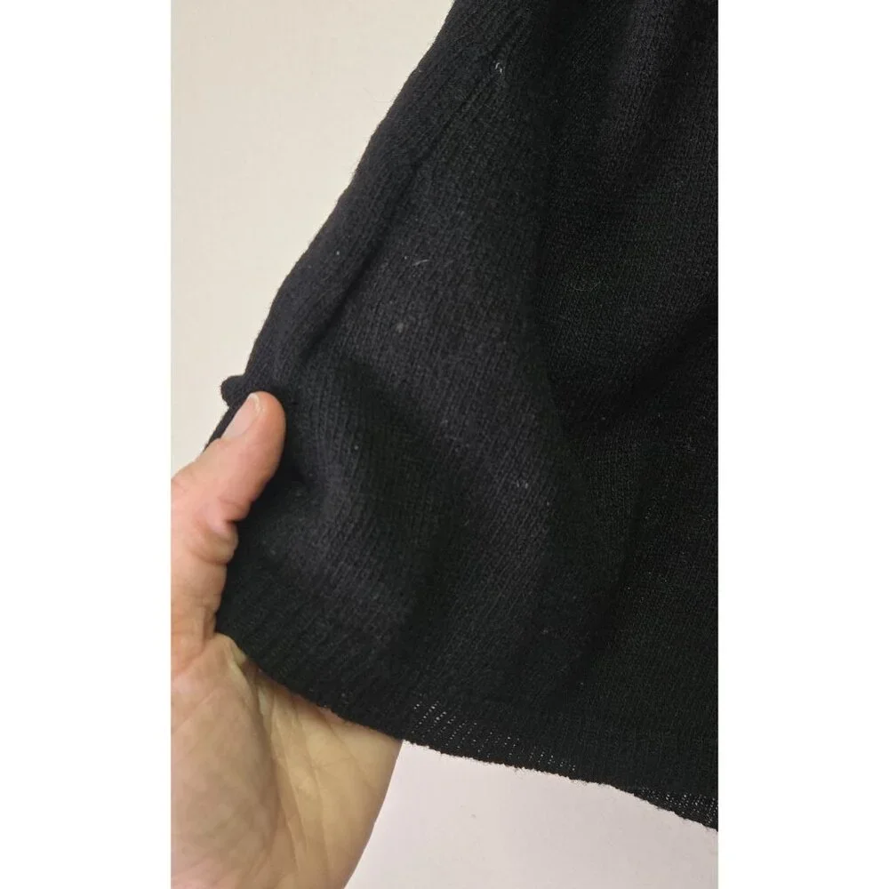 Free People Wool Black Long Sleeve Knit Tunic Floral Embroidered Henley Button P